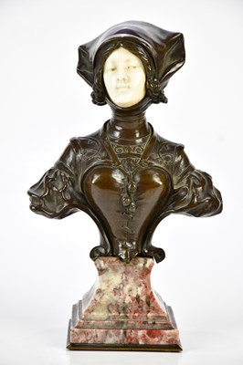 Lot 1181 - PIQUEMAL; an Art Nouveau bronze bust with...