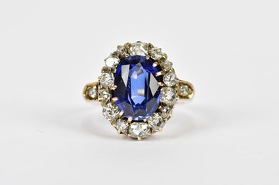 Lot 40 - A yellow metal antique sapphire and diamond...