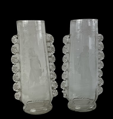 Lot 541 - A pair of 19th century hand painted cut glass...