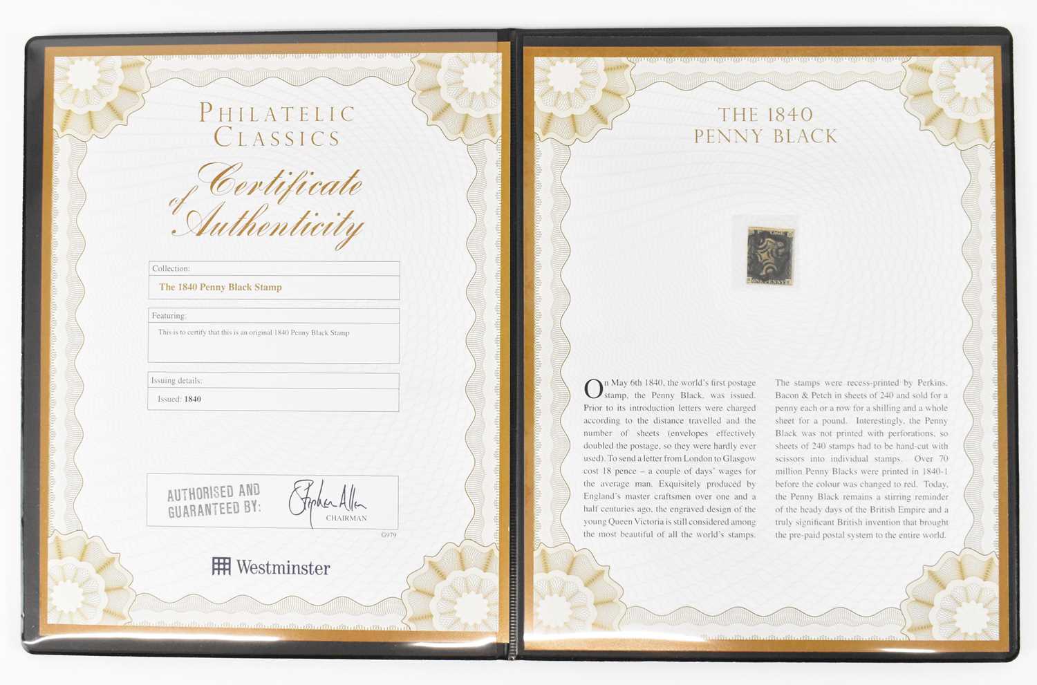 Lot 431 - An 1840 Penny Black stamp contained in a...