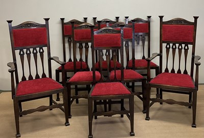 Lot 664 - A set of eight (6+2) oak Arts and Crafts...