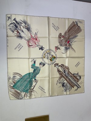 Lot 77 - BURBERRY; a vintage silk scarf decorated with...