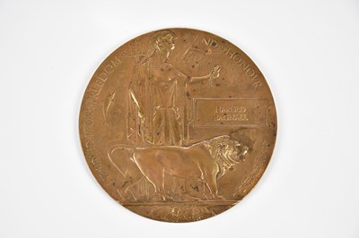 Lot 1582 - A WWI bronze memorial plaque, named to Harold...