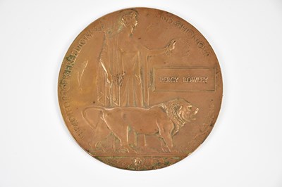 Lot 1583 - A WWI bronze memorial plaque, named to Percy...