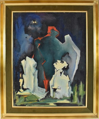 Lot 262 - S HADEL; oil on canvas, abstract figural scene,...