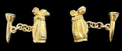 Lot 744 - A pair of yellow metal cufflinks modelled as...