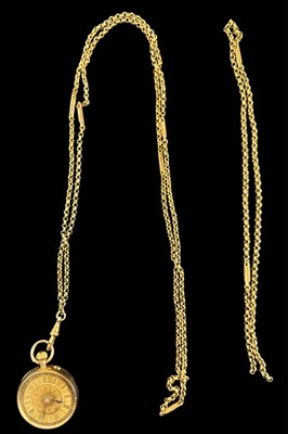 Lot 854 - A 14ct yellow gold lady's fob watch suspended...