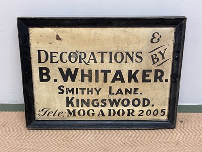 Lot 25 - A framed hand painted sign for B. Whitaker...