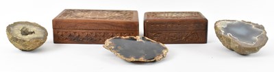 Lot 370 - Two carved hardwood boxes with hinged lids,...