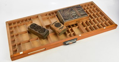 Lot 571 - Three copper and wood printing blocks, the...