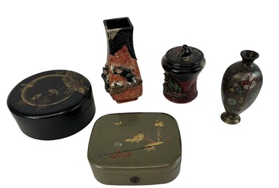 Lot 1158 - A Japanese black lacquered gilt decorated...