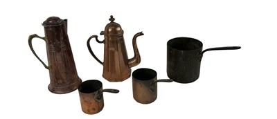 Lot 451 - An Arts and Crafts copper coffee pot with...