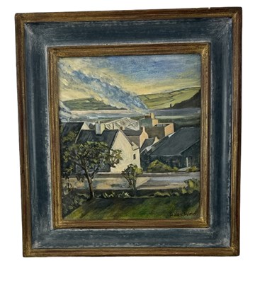 Lot 227 - GILES WOOD; oil on board, rural scene, 'Larne...