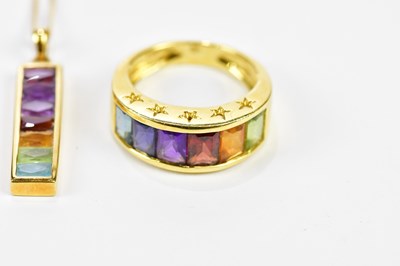 Lot 79 - An 18ct yellow gold multi gem set ring with...