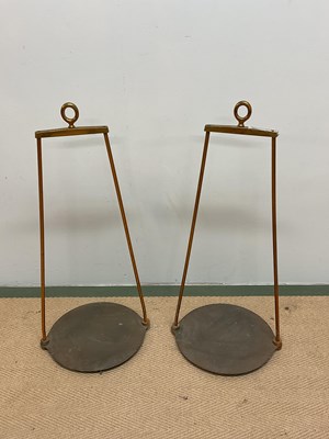 Lot 133 - A pair of large brass weighing scale balances,...