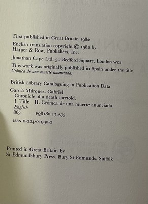 Lot 359 - GABRIEL GARCIA MARQUEZ; 'Chronicle of a Death...