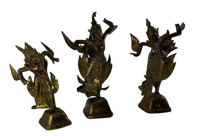 Lot 1169 - A set of three Indian brass models of Shiva,...