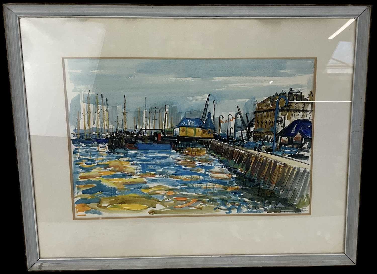 Lot 257 - HUGH CRONYN (1905-1996); watercolour, harbour...