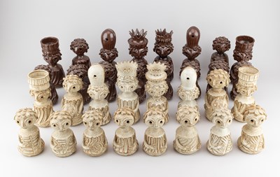 Lot 662 - WENDY NOLAN; a stoneware chess set covered in...