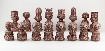 Lot 662 - WENDY NOLAN; a stoneware chess set covered in...