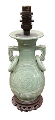 Lot 1099 - A Korean celadon glazed porcelain table lamp...