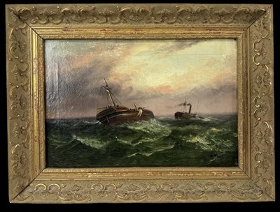 Lot 207 - M HUNT; oil on canvas, shipping scene, signed...