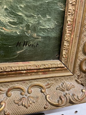 Lot 207 - M HUNT; oil on canvas, shipping scene, signed...