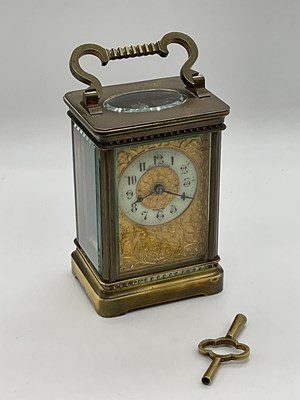 Lot 561 - A French circa 1900 brass carriage clock with...