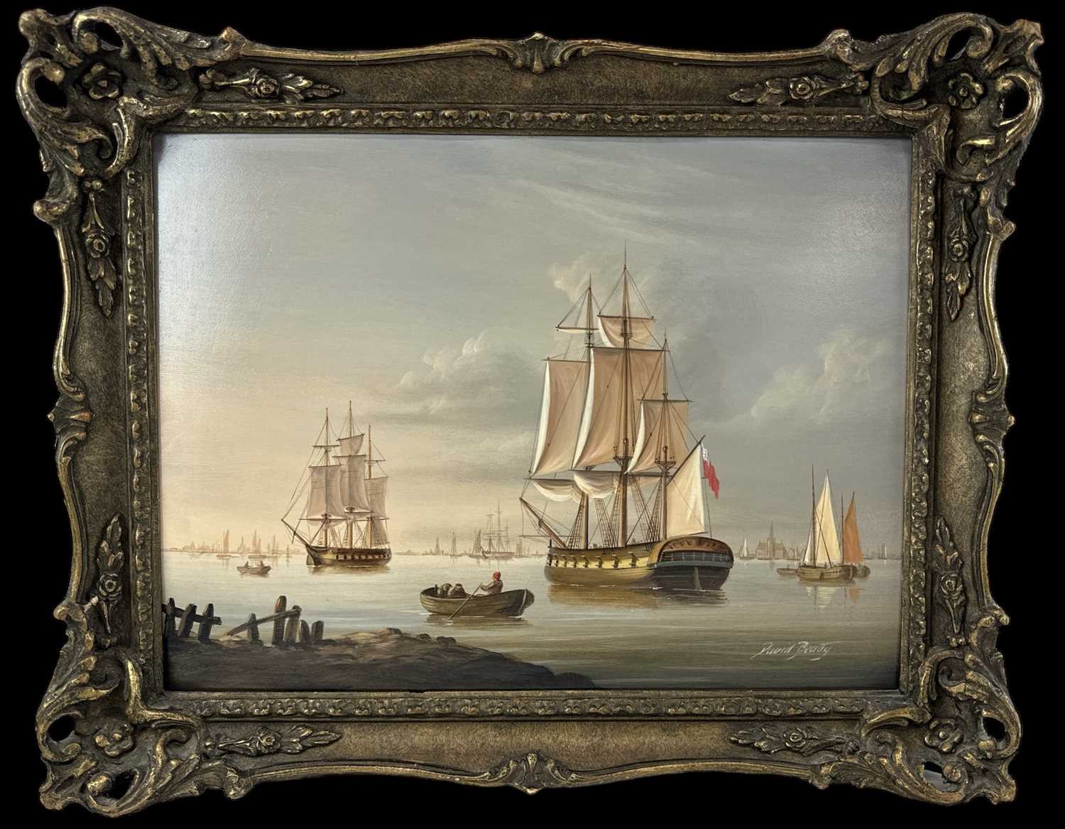 Lot 199 - DAVID BEATTY; oil on board, estuary scene with...