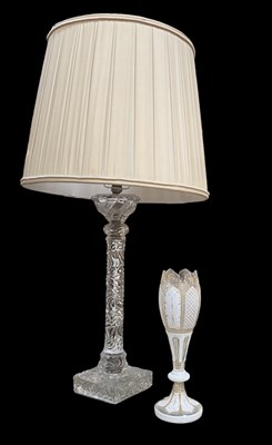 Lot 162 - A cut glass table lamp, height to top of...