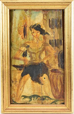 Lot 254 - UNATTRIBUTED; oil on panel, a lady with a drum,...