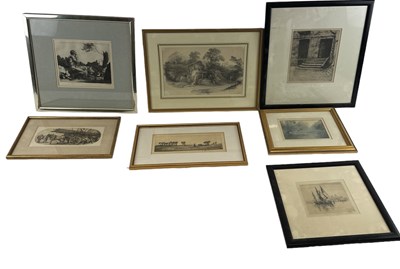 Lot 248 - A group of six etchings of rural and shipping...