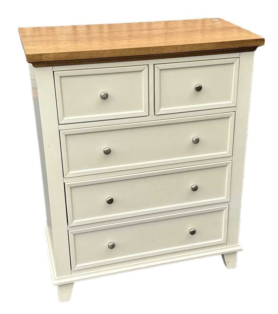 Lot 85 - A modern white painted light oak topped chest...