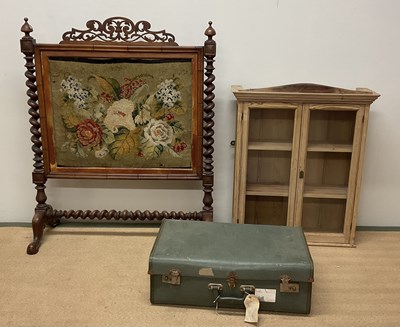 Lot 679 - A pine wall hanging display cabinet with two...