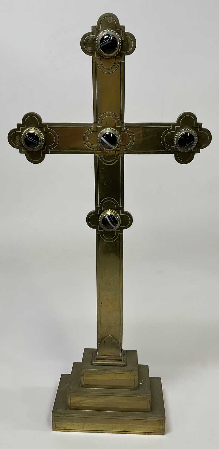 Lot 10 - A brass altar cross with inlaid agate...