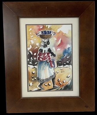 Lot 234 - THABO NYELELE; watercolour, 'African Lady',...