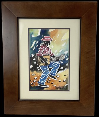 Lot 235 - THABO NYELELE; watercolour depicting a man...