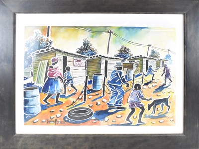 Lot 215 - THABO NYELELE; watercolour, town scene...