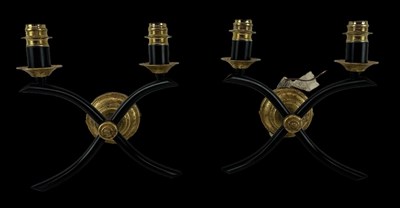 Lot 183 - A pair of modern black and brass effect two...