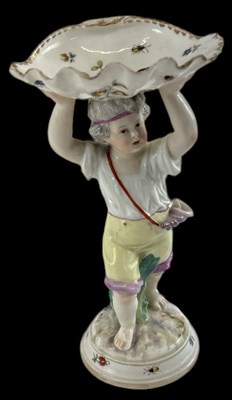 Lot 602 - MEISSEN; a figural porcelain hand painted salt...