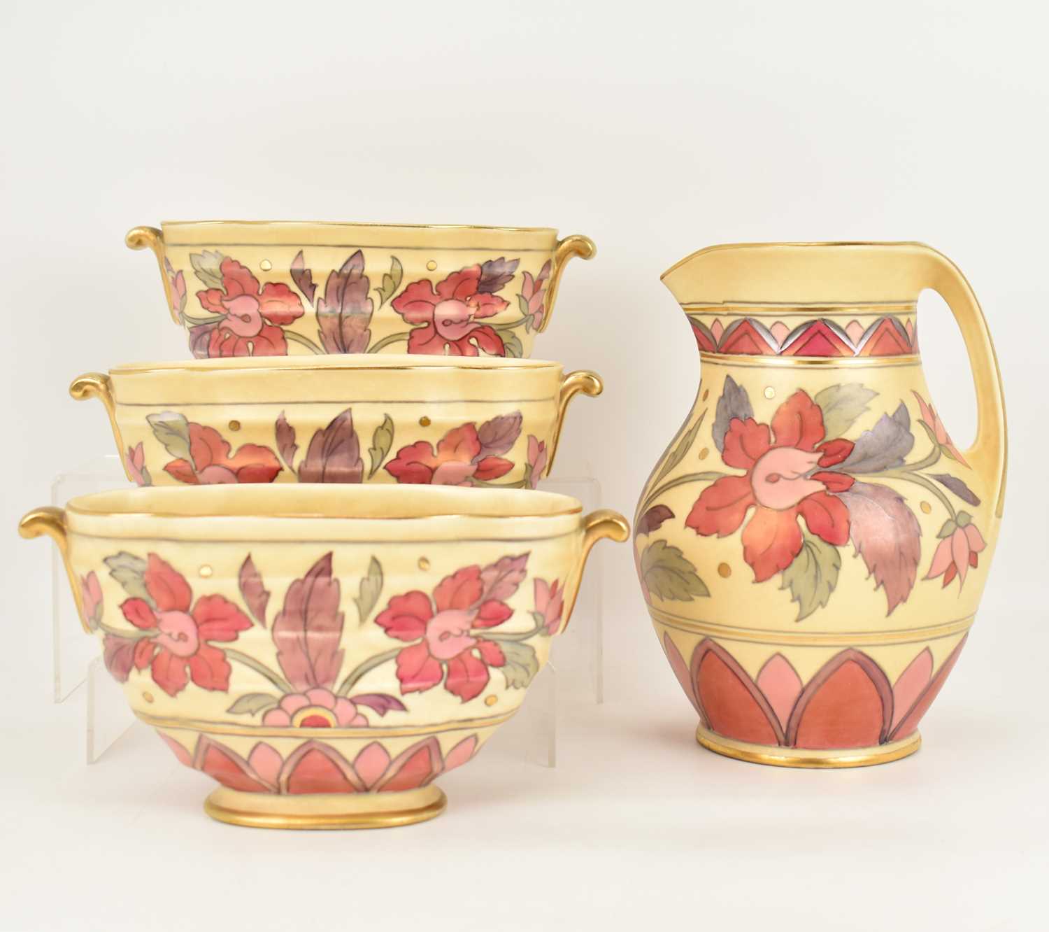 Charlotte Rhead Aztec Pattern Lot 320 - CROWN DUCAL; four Charlotte Rhead inspired