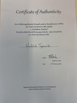 Lot 64 - SIR PATRICK MOORE CBE HON FRS FRAS (1923-2012);...