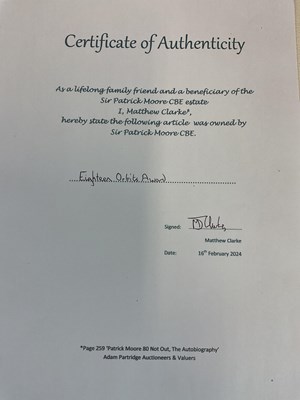 Lot 67 - SIR PATRICK MOORE CBE HON FRS FRAS (1923-2012);...