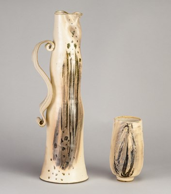 Lot 416 - KYRA CANE (born 1962); a tall stoneware jug...