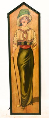 Lot 354 - GOLF INTEREST; a large hand painted panel...