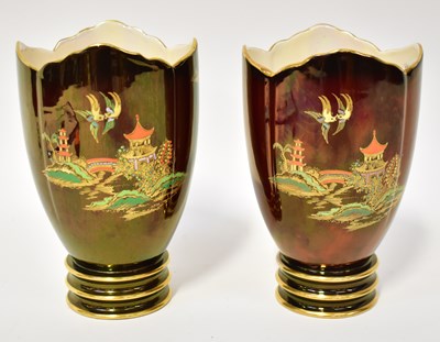 Lot 287 - CARLTON WARE; a pair of 'Rouge Royale' vases...