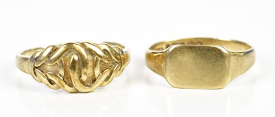 Lot 220 - A 9ct yellow gold small signet ring, and a...