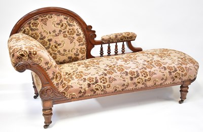 Lot 19 - A Victorian mahogany framed chaise longue with...