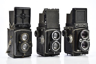 Lot 431 - Three TLR cameras, comprising a Rolleiflex 6RF,...