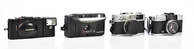 Lot 446 - OLYMPUS; four Olympus 35mm film cameras,...